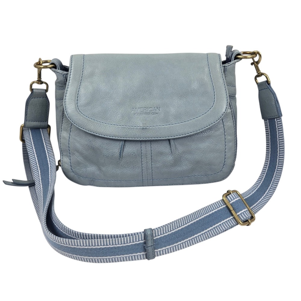 American Leather Co. Marino Crossbody in Eggshell Blue Leather Some Fading VIDEO